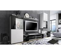 Vladon Ensemble de Salon Movie Comprenant 1 Meuble Bas TV, 2 vitrines et 1 étagère, Blanc Mat/Noir Haute Brillance, (Dimensions totales : 300 x 190 x 39 cm)