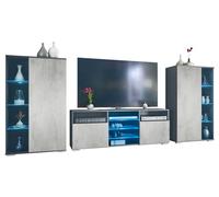 Vladon Ensemble Mural Davos pour Salon, Comprenant 2 vitrines et 1 Meuble TV, Anthracite Mat/Aspect béton oxyde éclairage LED Inclus (329 x 134 x 35 cm)