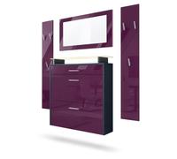 Vladon Ensemble penderie Malea avec 2 panneaux, miroir, meuble à chaussures en Anthracite mat et Mûre haute brillance, LED RVB