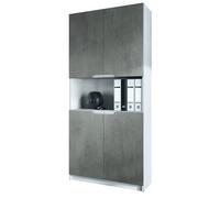 Vladon Étagère de Bureau Logan V2, Armoire de Rangement avec 5 Compartiments et 4 Portes, Blanc Mat/Aspect béton foncé (82 x 184 x 37 cm)