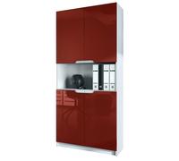 Vladon Étagère de Bureau Logan V2, Armoire de Rangement avec 5 Compartiments et 4 Portes, Blanc Mat/Bordeaux Haute Brillance (82 x 184 x 37 cm)