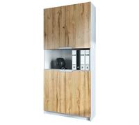 Vladon Étagère de Bureau Logan V2, Armoire de Rangement avec 5 Compartiments et 4 Portes, Blanc Mat/chêne Nature (82 x 184 x 37 cm)