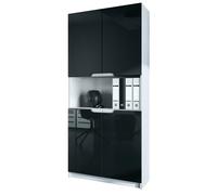 Vladon Étagère de Bureau Logan V2, Armoire de Rangement avec 5 Compartiments et 4 Portes, Blanc Mat/Noir Haute Brillance (82 x 184 x 37 cm)