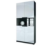 Vladon Étagère de Bureau Logan V2, Armoire de Rangement avec 5 Compartiments et 4 Portes, Noir Mat/Blanc Haute Brillance (82 x 184 x 37 cm)