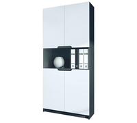 Vladon Étagère de Bureau Logan V2, Armoire de Rangement avec 5 Compartiments et 4 Portes, Noir Mat/Blanc Mat (82 x 184 x 37 cm)