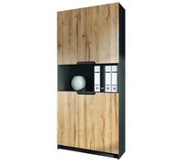 Vladon Étagère de Bureau Logan V2, Armoire de Rangement avec 5 Compartiments et 4 Portes, Noir Mat/chêne Nature (82 x 184 x 37 cm)