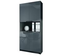 Vladon Étagère de Bureau Logan V2, Armoire de Rangement avec 5 Compartiments et 4 Portes, Noir Mat/Gris Haute Brillance (82 x 184 x 37 cm)