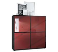 Vladon Highboard Cuba V2 104 x 105 5 x 35 5 Buffet haut à 8 compartiments caisson en Noir mat et Bordeaux laqué haute brillance