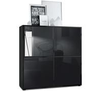 Vladon Highboard Cuba V2 104 x 105,5 x 35,5 cm Buffet haut à 8 compartiments, caisson en Noir mat et Noir laqué haute brillance