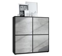 Vladon Highboard Cuba V2 104 x 105 5 x 35 5 cm Buffet haut à 8 compartiments caisson en noir mat - façades en Aspect Béton Oxyde