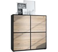 Vladon Highboard Cuba V2 104 x 105 5 x 35 5 cm Buffet haut à 8 compartiments caisson en noir mat façades en Chêne Nordique