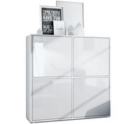 Vladon Highboard Cuba V2 104 x 105,5 x 35,5 cm Buffet haut à 8 compartiments, en Blanc mat et Blanc laqué haute brillance