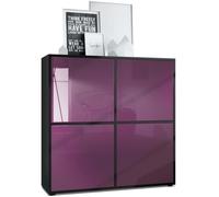Vladon Highboard Cuba V2 104 x 105 5 x 35 5 cm Buffet haut à 8 compartiments en noir mat - façades en Mûre laqué haute brillance