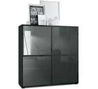 Vladon Highboard Cuba V2 104 x 105 5 x 35 5 cm Buffet haut à 8 compartiments en noir mat - façades en Gris laqué haute brillance