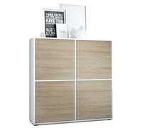 Vladon Highboard Cuba V2 Placard 104 x 105,5 x 35,5 cm Buffet à 8 Compartiments, Caisson en Blanc Mat/façades en Chêne Brut