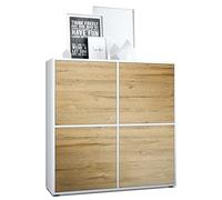 Vladon Highboard Cuba V2 Placard 104 x 105,5 x 35,5 cm Buffet à 8 Compartiments, Caisson en Blanc Mat/façades en Chêne Nature