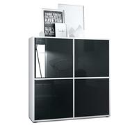 Vladon Highboard Cuba V2 Placard 104 x 105,5 x 35,5 cm Buffet à 8 Compartiments, Caisson en Blanc Mat/façades en Noir laqué Haute Brillance