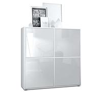 Vladon Highboard Cuba V2 Placard 104 x 105,5 x 35,5 cm Buffet à 8 Compartiments, Caisson en Blanc Mat/façades en Blanc laqué Haute Brillance