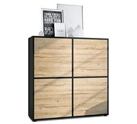 Vladon Highboard Cuba V2 Placard 104 x 105,5 x 35,5 cm Buffet à 8 Compartiments, Caisson en Noir Mat/façades en Chêne Nature