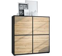 Vladon Highboard Cuba V2 Placard 104 x 105 5 x 35 5 cm Buffet haut à 8 compartiments caisson en noir mat - façades en Chêne Nature