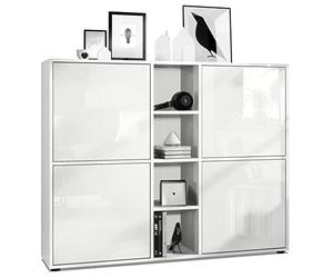 Vladon Highboard Cuba V3, Blanc Mat/Blanc Haute Brillance - Buffet Moderne à 12 Compartiments (130,5 x 105,5 x 35,5 cm)