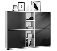 Vladon Highboard Cuba V3, Blanc Mat/Noir Mat - Buffet Moderne à 12 Compartiments (130,5 x 105,5 x 35,5 cm)