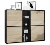 Vladon Highboard Cuba V3, Noir Mat/chêne Brut - Buffet Moderne à 12 Compartiments (130,5 x 105,5 x 35,5 cm)