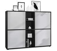 Vladon Highboard Cuba V3, Noir Mat/Gris Clair satiné Mat - Buffet Moderne à 12 Compartiments (130,5 x 105,5 x 35,5 cm)