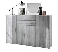 Vladon Le Buffet Haut Aron bahut avec 2 tiroirs et 4 Portes avec Un Total de 8 Compartiments derrière, Blanc Mat/avola-Anthracite (166,5 x 106,5 x 35 cm)