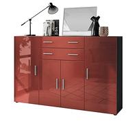 Vladon Le Buffet Haut Aron bahut avec 2 tiroirs et 4 Portes avec Un Total de 8 Compartiments derrière, Anthracite Mat/Bordeaux Haute Brillance (166,5 x 106,5 x 35 cm)