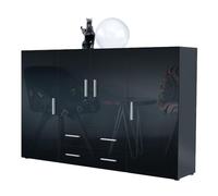 Vladon Le Buffet Haut Nora bahut avec 2 tiroirs et 4 Portes avec Un Total de 8 Compartiments derrière, Anthracite Mat/Noir Haute Brillance (166,5 x 106,5 x 35 cm)