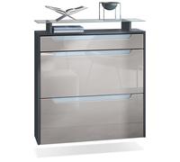 Vladon Meuble à chaussures Annie en anthracite mat, façades en Gris sable brillance , poignées encastrées en Blanc haute brillance