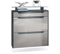 Vladon Meuble à chaussures Annie en Anthracite mat, façades en Gris sable brillance, poignées encastrées en Gris haute brillance