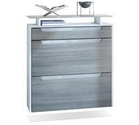 Vladon Meuble Chaussures Annie pour 16 Paires de Chaussures avec 2 clapets et 1 Tablette en Verre, Blanc Mat/Avola-Anthracite (89 x 96 x 23 cm)