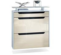 Vladon Meuble Chaussures Annie pour 16 Paires de Chaussures avec 2 clapets et 1 Tablette en Verre, Blanc Mat/Crème Haute Brillance (89 x 96 x 23 cm)