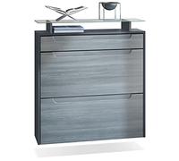 Vladon Meuble Chaussures Annie pour 16 Paires de Chaussures avec clapets et Tablette en Verre, Anthracite Mat/Avola-Anthracite, poignées encastrées en Avola-Anthracite (89 x 96 x 23 cm)