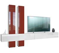 Vladon Meuble-paroi Moja de Blanc Mat & Blanc/Bordeaux Haute Brillance - Meuble-paroi Moderne pour Votre Salon (LxHxP) 330 x 204 x 39 cm