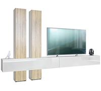 Vladon Meuble-paroi Moja de Blanc Mat & Blanc/chêne Nature - Meuble-paroi Moderne pour Votre Salon (LxHxP) 330 x 204 x 39 cm