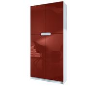 Vladon Meuble Rangement Bureau Logan V1, Armoire de Bureau Haute avec 5 Compartiments et 4 Portes, Blanc Mat/Bordeaux Haute Brillance (82 x 185 x 37 cm)