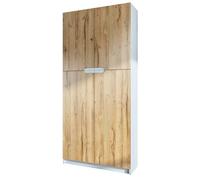 Vladon Meuble Rangement Bureau Logan V1, Armoire de Bureau Haute avec 5 Compartiments et 4 Portes, Blanc Mat/chêne Nature (82 x 185 x 37 cm)