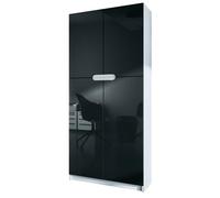Vladon Meuble Rangement Bureau Logan V1, Armoire de Bureau Haute avec 5 Compartiments et 4 Portes, Blanc Mat/Noir Haute Brillance (82 x 185 x 37 cm)