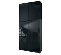 Vladon Meuble Rangement Bureau Logan V1, Armoire de Bureau Haute avec 5 Compartiments et 4 Portes, Noir Mat/Noir Haute Brillance (82 x 185 x 37 cm)