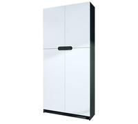 Vladon Meuble Rangement Bureau Logan V1, Armoire de Bureau Haute avec 5 Compartiments et 4 Portes, Noir Mat/Blanc Mat (82 x 185 x 37 cm)