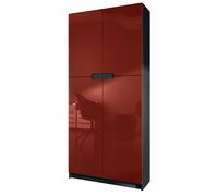 Vladon Meuble Rangement Bureau Logan V1, Armoire de Bureau Haute avec 5 Compartiments et 4 Portes, Noir Mat/Bordeaux Haute Brillance (82 x 185 x 37 cm)
