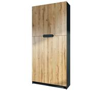 Vladon Meuble Rangement Bureau Logan V1, Armoire de Bureau Haute avec 5 Compartiments et 4 Portes, Noir Mat/chêne Nature (82 x 185 x 37 cm)