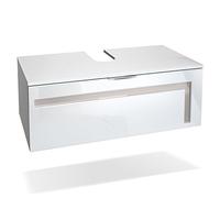 Vladon Meuble sous Vasque Lavabo Aloha V2, Corps en Blanc Mat/Façades en Blanc Haute Brillance avec Un décor en Gris Sable Haute Brillance