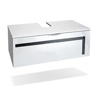 Vladon Meuble sous Vasque Lavabo Aloha V2, Corps en Blanc Mat/Façades en Blanc Haute Brillance avec Un décor en Noir Haute Brillance