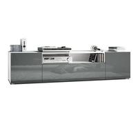 Vladon Meuble TV Armoire basse Mogan Corps en Blanc mat - Façades en Gris haute brillance