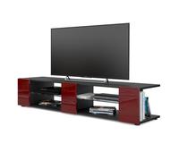 Vladon Meuble TV Armoire basse Movie V2, Corps en Noir mat - Façades en Bordeaux haute brillance