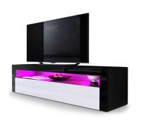 Vladon Meuble TV bas Valencia en Noir mat - Blanc haute brillance - Noir haute brillance